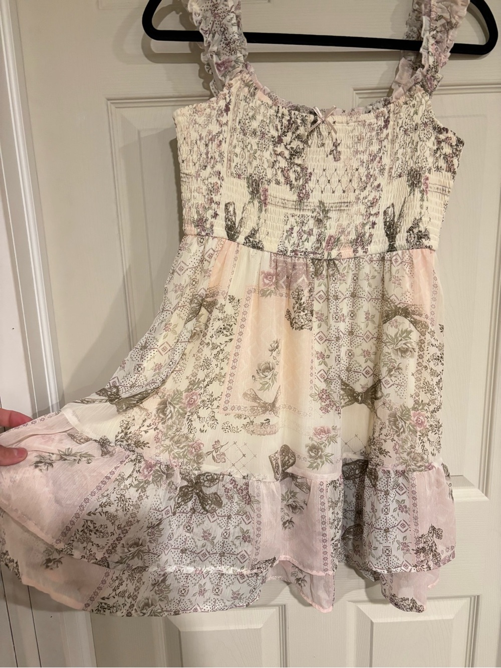 Ardene Cream Smocked Floral Ruffle Dress with Blush Accents - Picture 2 of 6